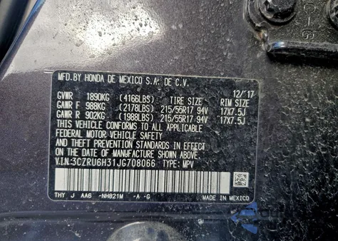 2018 Honda Hr-V Lx z USA, uszkodzony, nr VIN 3CZRU6H31JG708066